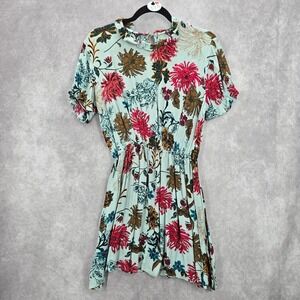 Blue Floral Ruffle Short Sleeve Flare Boho Knee Length Dress‎ Small
